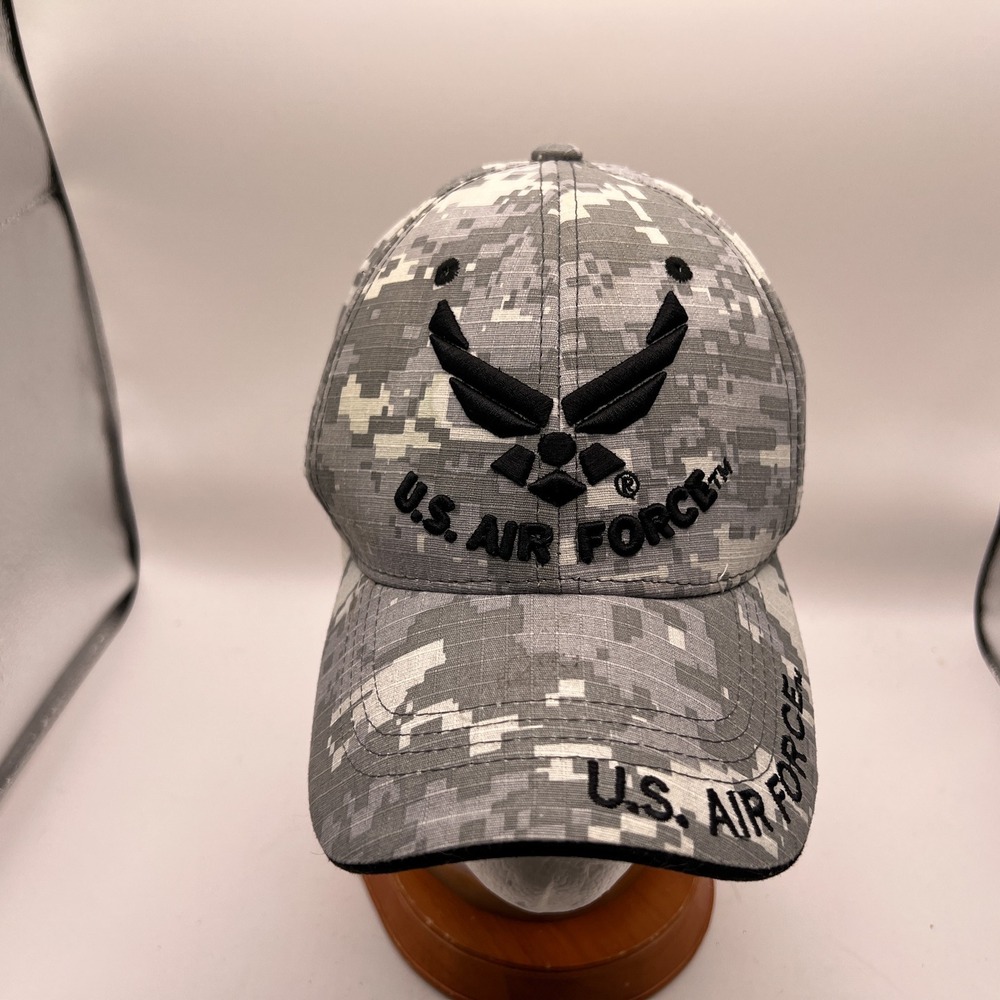Top Level US Air Force Digital Camo Baseball Hat Grey USAF Flag Patch Cap